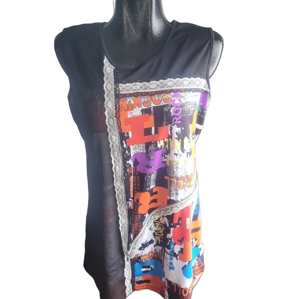 RIO Collection Colorful Graphic Sleeveless Top M